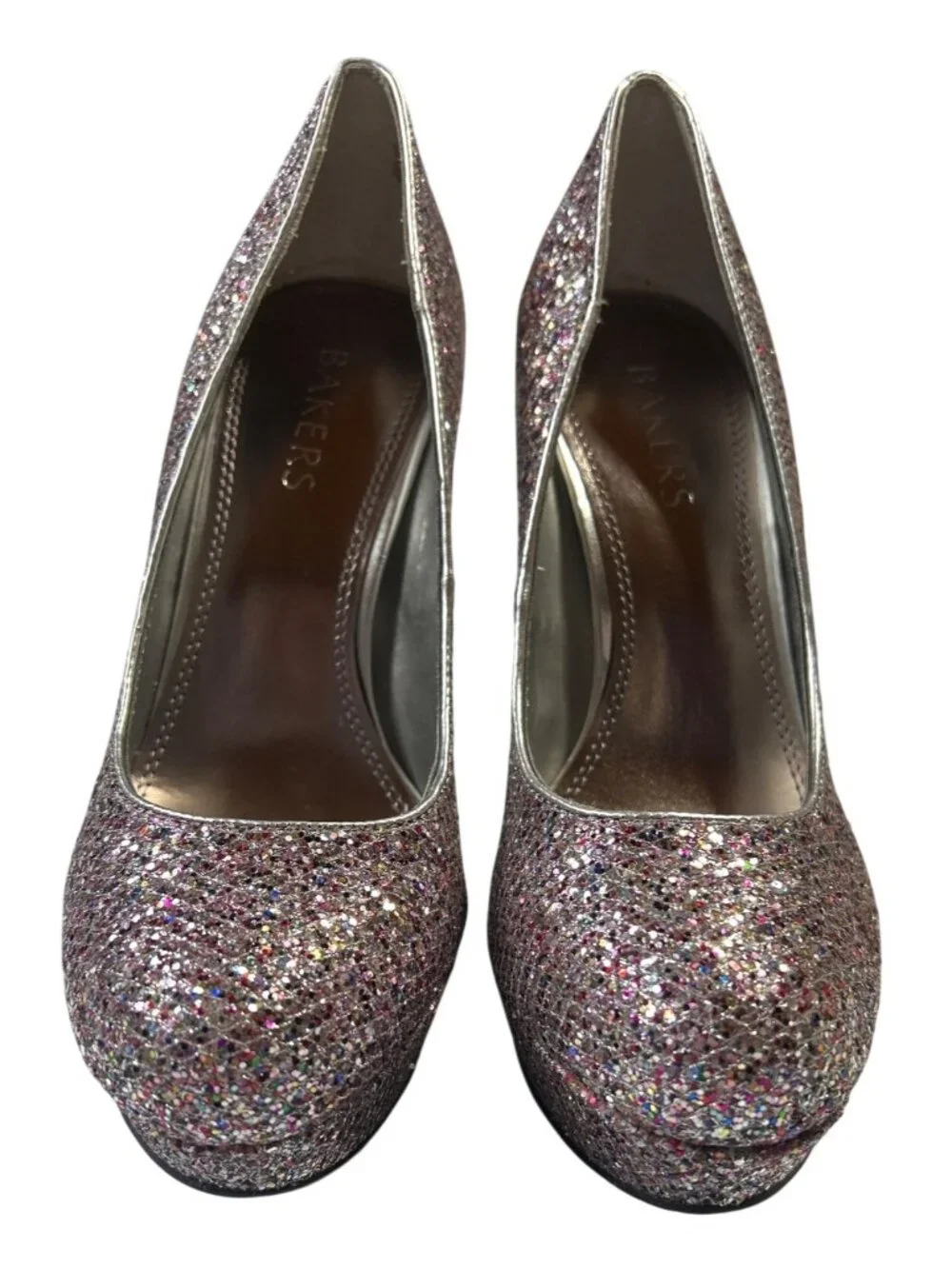 Bakers Womens Size 7M Multicolor Glitter Platform Stiletto Heels High Heel Dress
